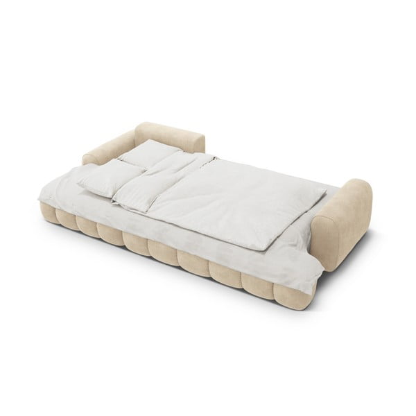 Béžová sametová rozkládací/s úložným prostorem rohová pohovka (levý roh/s lenoškou) Linz – Cosmopolitan Design-image-4