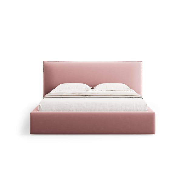Růžová čalouněná dvoulůžková postel s úložným prostorem a roštem 140x200 cm Elio – Milo Casa-image-3