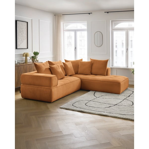 Žinylková rohová pohovka v hořčicové barvě (pravý roh/do L) Whesley – Bobochic Paris-image-1