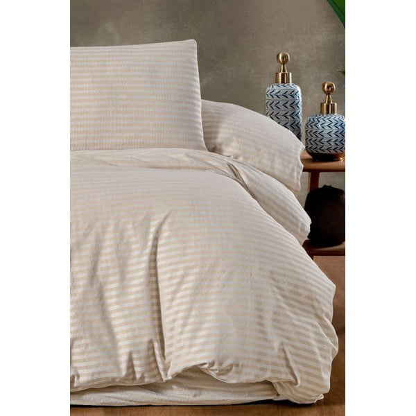 Krémové 4dílné prodloužené povlečení na dvoulůžko s prostěradlem 200x220 cm – Mila Home-image-1