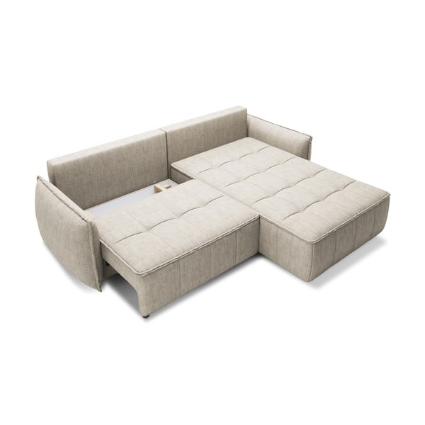 Béžová sametová rozkládací/s úložným prostorem rohová pohovka (pravý roh/s lenoškou) Campo – ELTAP-image-2