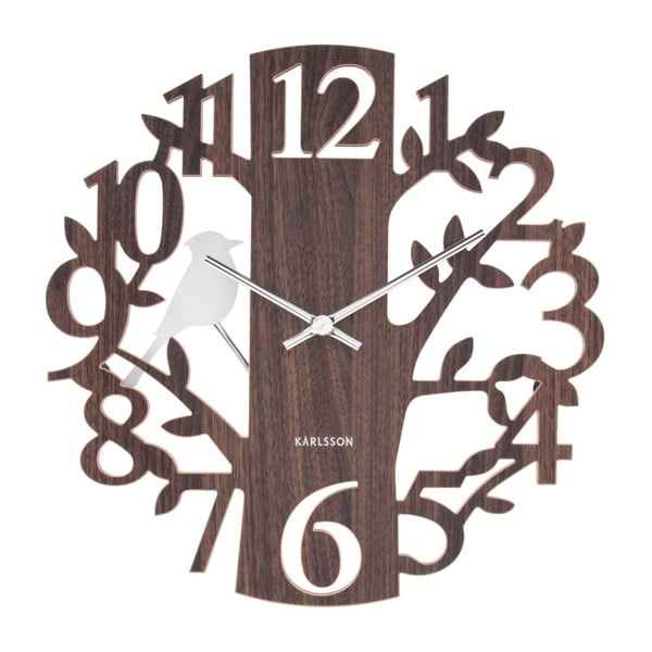 Hnědé nástěnné hodiny Karlsson Woodpecker, ⌀ 40 cm