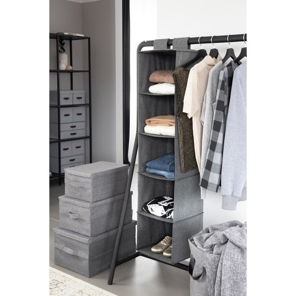 Šedý látkový úložný box s víkem 45x34x25 cm Soft Storage – Bigso-image-4