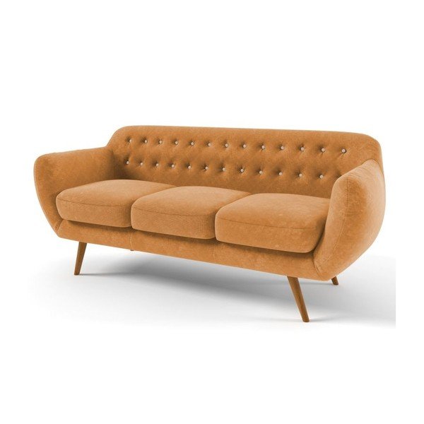 Žlutá pohovka pro tři se světle béžovými knoflíky Wintech Indigo-image-1