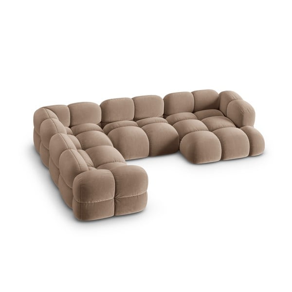 Hnědá sametová rohová pohovka (levý roh/do "U") Loretto – Cosmopolitan Design-image-2