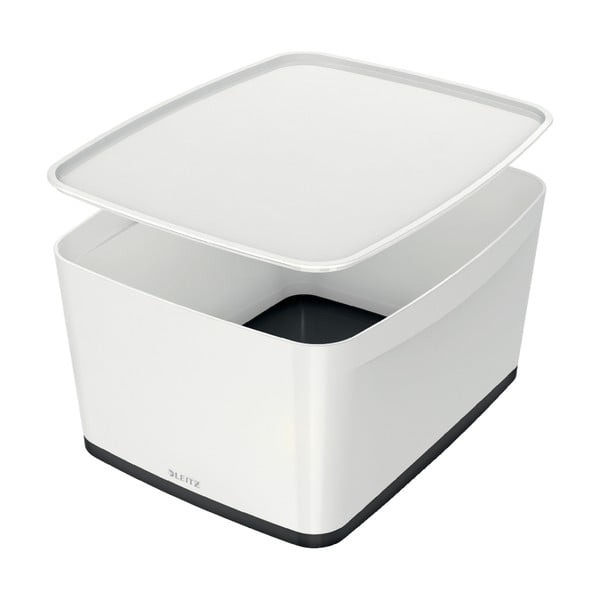 Bílo-černý plastový úložný box s víkem MyBox - Leitz