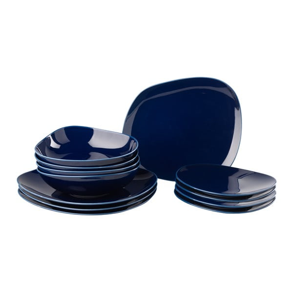 12dílná sada tmavě modrých porcelánových talířů Villeroy & Boch Like Organic