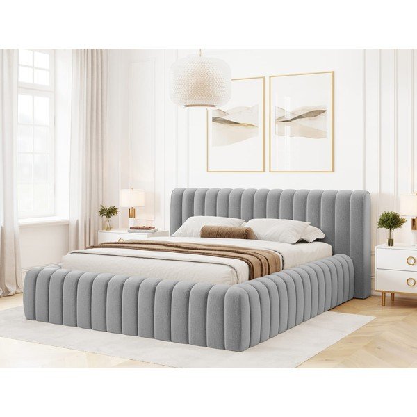 Světle šedá čalouněná dvoulůžková postel s úložným prostorem s roštem 140x200 cm Carilla – ELTAP-image-1