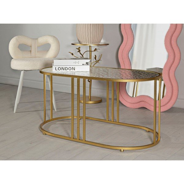 Bílý/ve zlaté barvě konferenční stolek se skleněnou deskou 50x90 cm Antalia – Mauro Ferretti-image-1