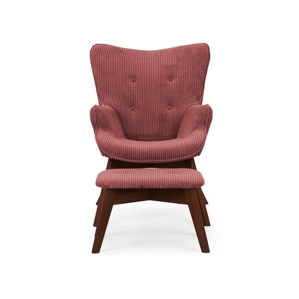 Červené manšestrové křeslo s podnožkou Niko – Ropez-image-3