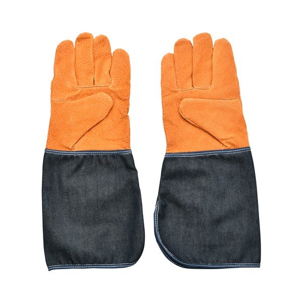 Modro-oranžové zahradnické rukavice s ochranou zápěstí Esschert Design Denim-image-2