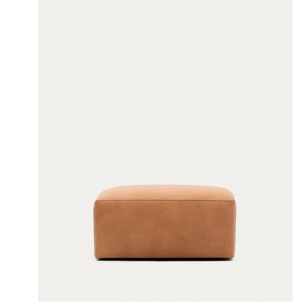 Hnědá kožená podnožka Blok – Kave Home-image-2