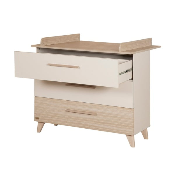 Krémová/v přírodní barvě dětská komoda v dekoru dubu s přebalovacím pultem 110x98x75 cm Sidney – Roba-image-3