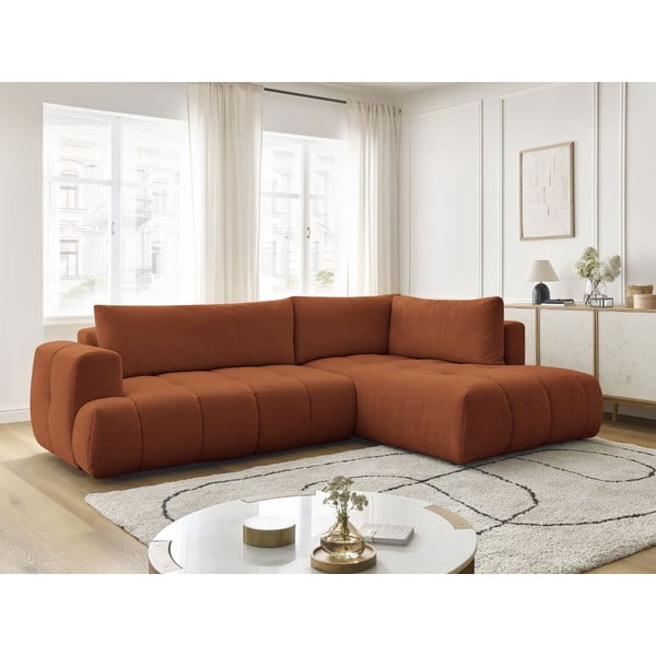 Rozkládací/s úložným prostorem rohová pohovka v cihlové barvě (pravý roh/do L) Fuji – Bobochic Paris-image-1