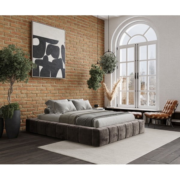 Hnědá čalouněná dvoulůžková postel s úložným prostorem s roštem 200x200 cm Aruba L – Maison de Rêve-image-1