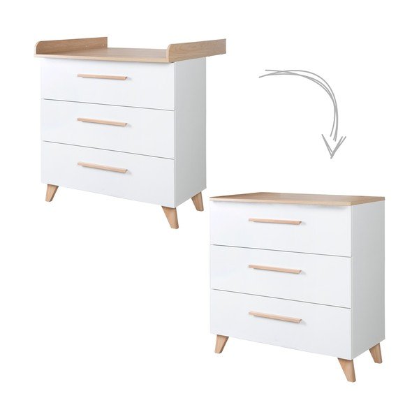 Bílá dětská komoda s přebalovacím pultem v dekoru dubu 88,5x99x76 cm Léon – Roba-image-2