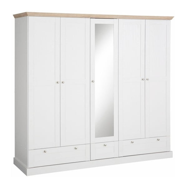 Bílá pětidveřová šatní skříň s detaily v dubovém dekoru Støraa Bruce-image-2