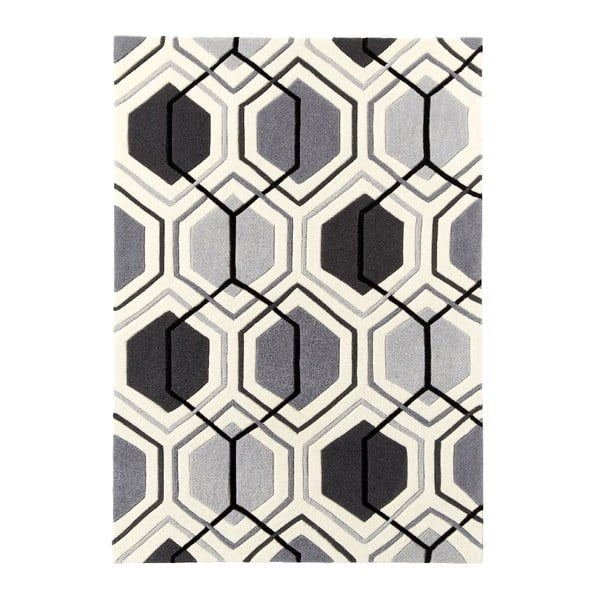 Šedý ručně tuftovaný koberec Think Rugs Hong Kong Hexagon Grey, 150 x 230 cm