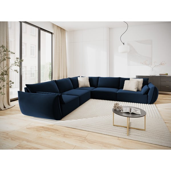 Tmavě modrá sametová rohová pohovka Vanda – Mazzini Sofas-image-1