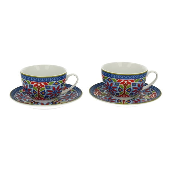 Sada 2 porcelánových šálků s podšálkem Duo Gift Agadir, 220 ml