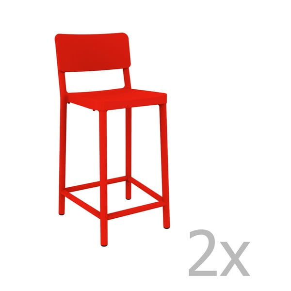 Sada 2 červených barových židlí vhodných do exteriéru Resol Lisboa Simple, výška 92,2 cm