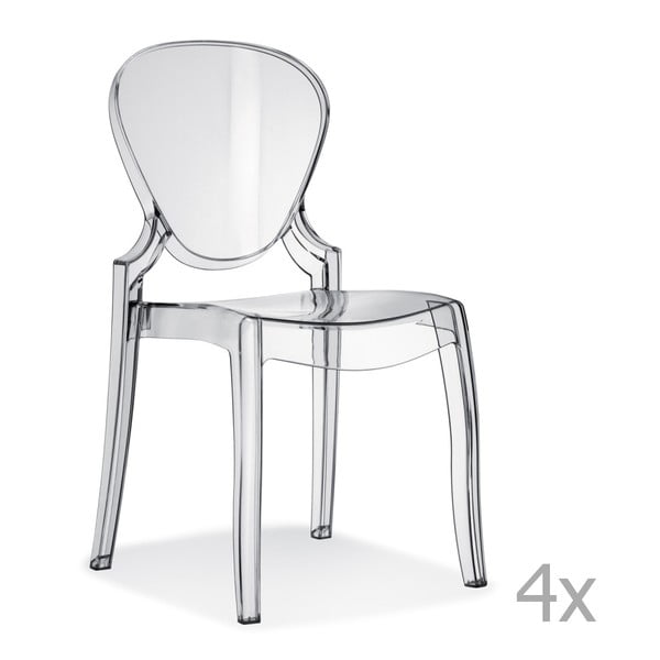 Sada 4 transparentních jídelních židlí Pedrali Queen
