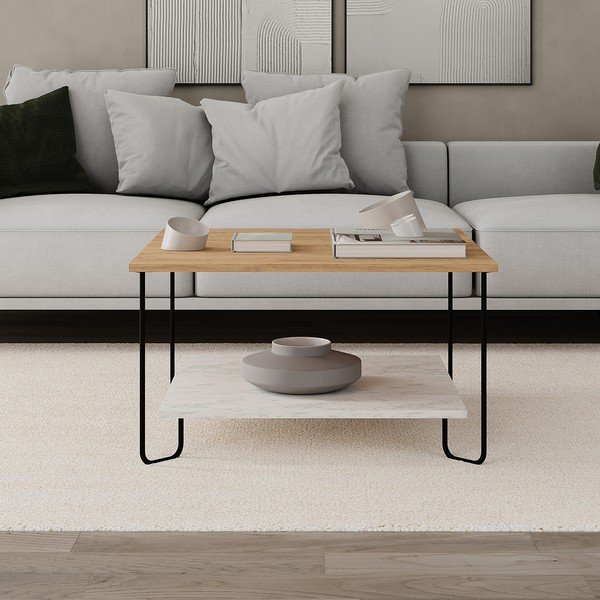 Konferenční stolek s deskou v dubovém dekoru v bílo-přírodní barvě 80x80 cm Tonka – Marckeric-image-4