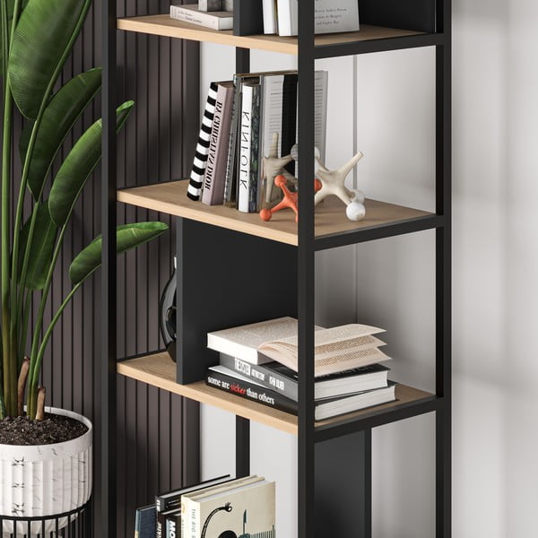 Knihovna v dekoru dubu v černo-přírodní barvě 58x175 cm Alabama – Marckeric-image-4