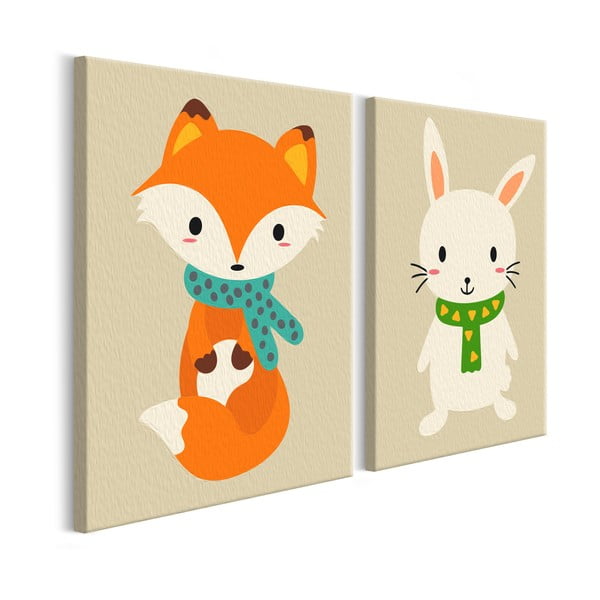 DIY set na tvorbu vlastního dvoudílného obrazu na plátně Artgeist Fox & Bunny, 33 x 23 cm