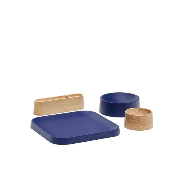 Tmavě modré/v přírodní barvě dřevěné servírovací misky v sadě 4 ks Bletz – Kave Home
