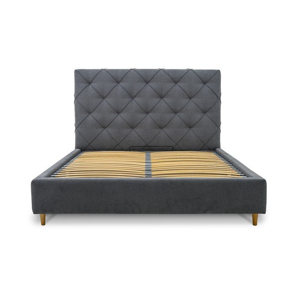 Šedá čalouněná dvoulůžková postel s úložným prostorem a roštem 160x200 cm Bee – Scandic-image-3