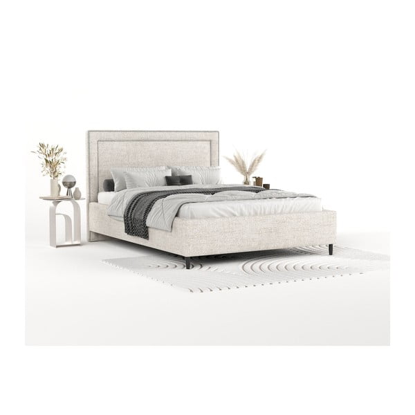 Krémová čalouněná dvoulůžková postel s úložným prostorem s roštem 140x200 cm Baleine – Maison de Rêve-image-1