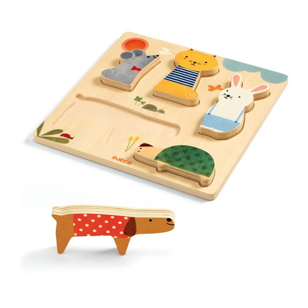 Dětské vkládací dřevěné puzzle s motivy domácích mazlíčků Djeco