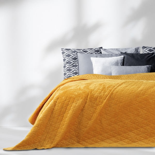 Žlutý přehoz přes postel AmeliaHome Laila Honey, 260 x 240 cm