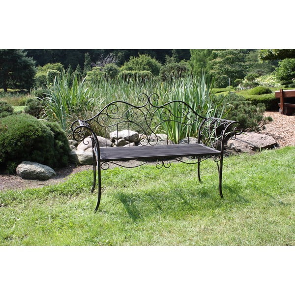 Černo-tmavě hnědá kovová zahradní lavice Selene – Garden Pleasure-image-1