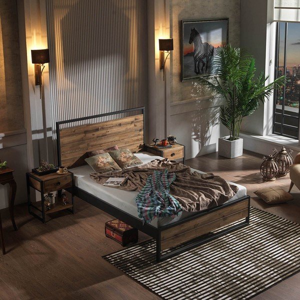 Dvoulůžková postel s roštem v černo-přírodní barvě 140x200 cm Ariane – Kalune Design-image-3