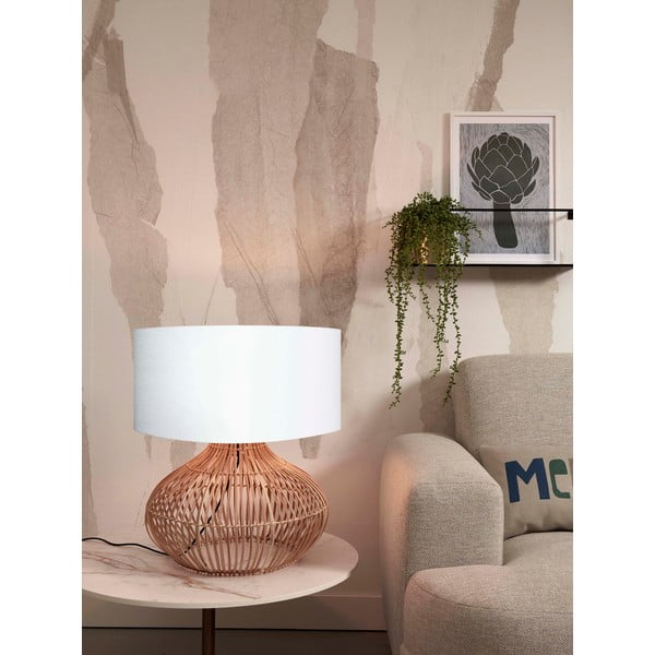 Stolní lampa s textilním stínidlem v bílo-přírodní barvě (výška 60 cm) Kalahari – Good&Mojo-image-2