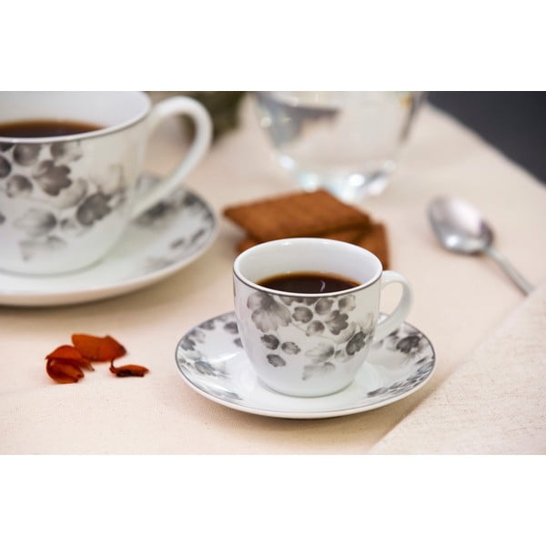 Porcelánové šálky v bílé a světle šedé barvě v sadě 6 ks Foliage gray – Villa Altachiara-image-1