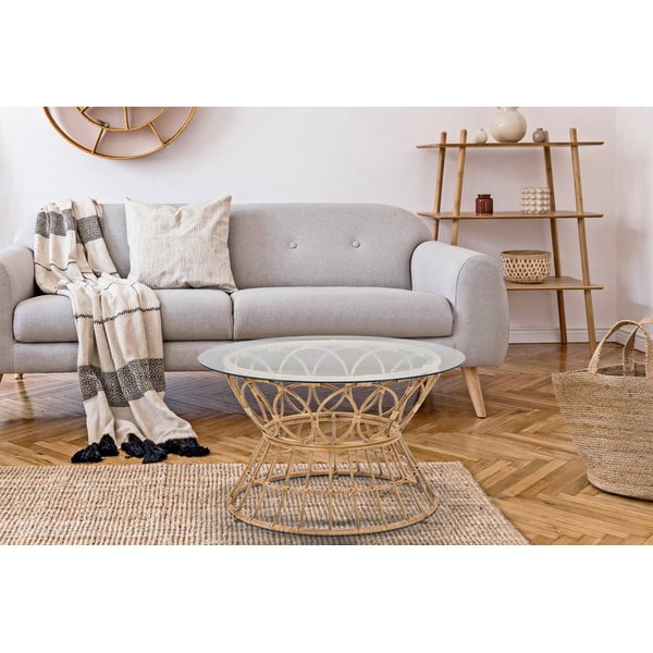 Kulatý konferenční stolek se skleněnou deskou v přírodní barvě ø 75 cm Panama – Mauro Ferretti-image-1