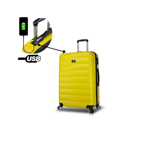 Žlutý cestovní kufr na kolečkách s USB portem My Valice COLORS RESSNO Large Suitcase-image-2