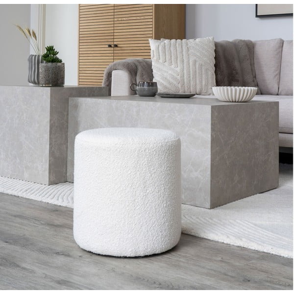 Bílý taburet z textilie bouclé Ejby – House Nordic-image-1