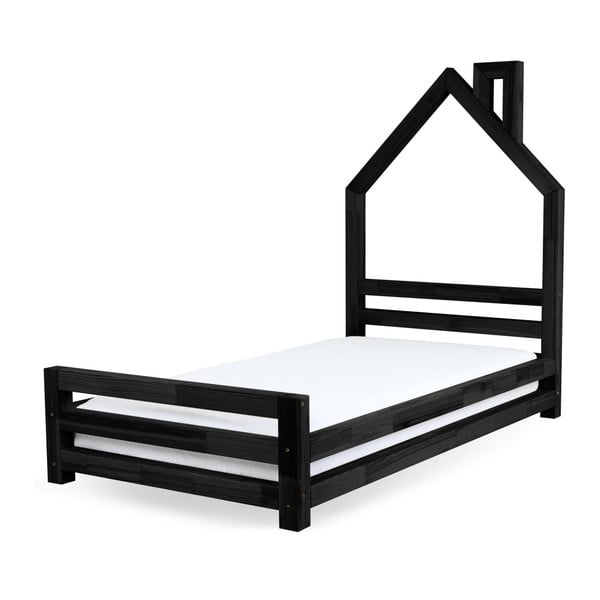 Dětská černá postel z borovicového dřeva Benlemi Wally, 120 x 200 cm