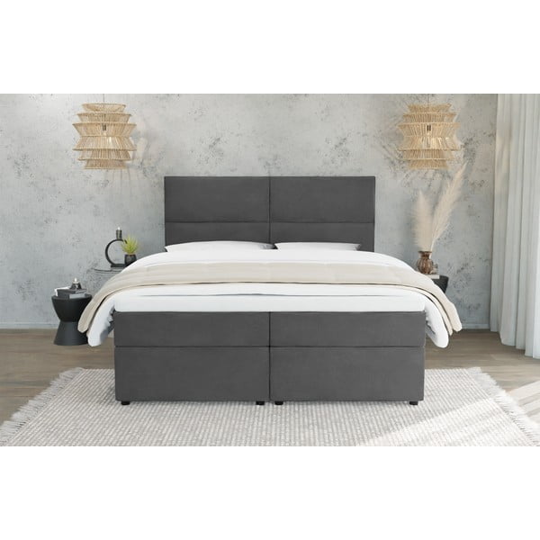 Tmavě šedá boxspring postel s úložným prostorem 180x200 cm Rico – Ropez-image-2