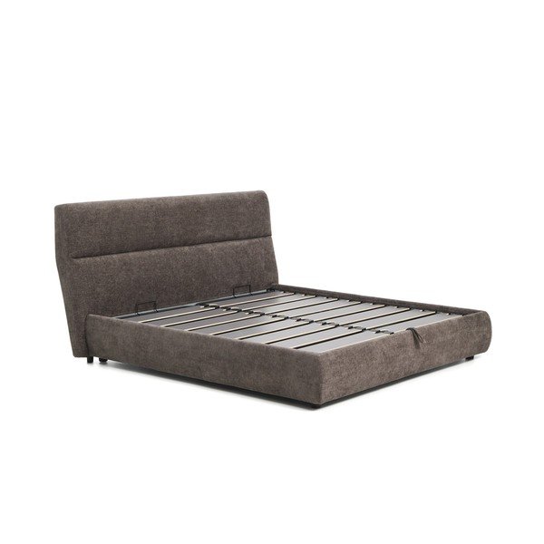Tmavě hnědá čalouněná dvoulůžková postel z žinylky s úložným prostorem s roštem 180x200 cm Dafra – Kave Home