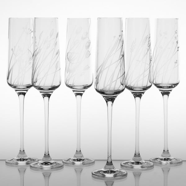 Ateliér Žampach, set 6 ks skleniček na šampaňské Traviny nahoru