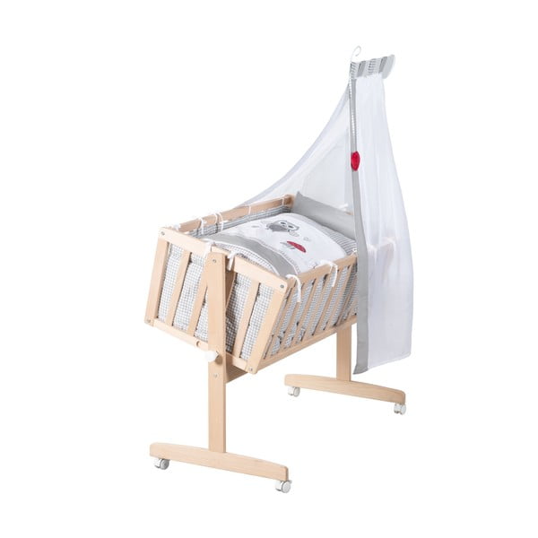 Kolébka z bukového dřeva na kolečkách/s nebesy 40x90 cm v přírodní barvě Adam and Owl – Roba-image-2