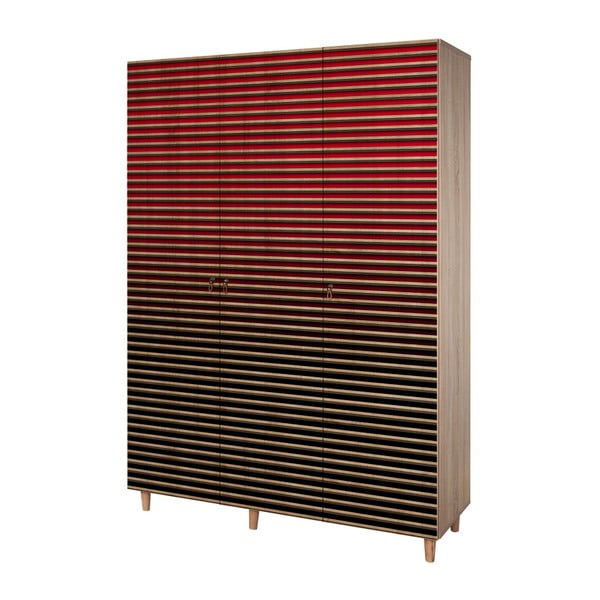 Třídveřová šatní skříň Mode Red, 135 x 192 cm