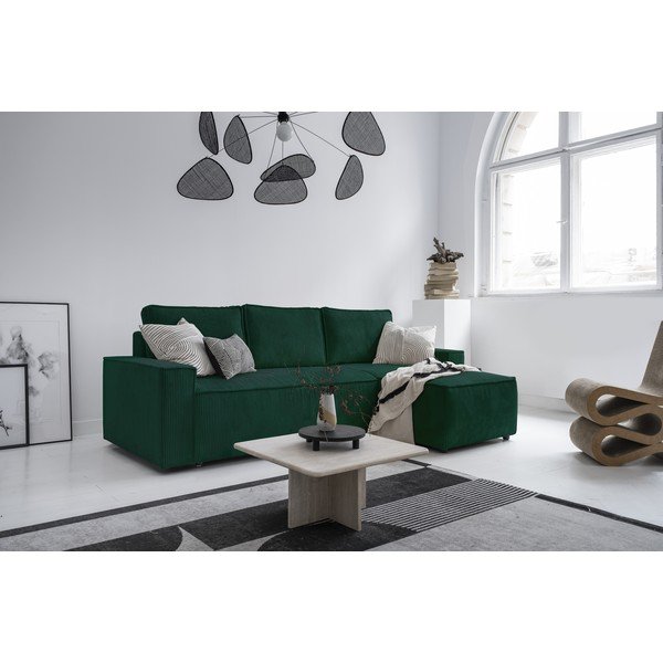 Tmavě zelená manšestrová rozkládací rohová pohovka (variabilní) Brave Dave – Miuform-image-2