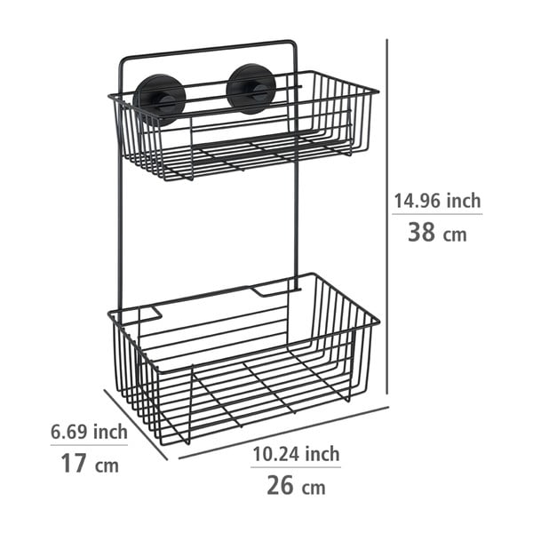 Černá nástěnná dvoupatrová police do koupelny Wenko Vacuum-Loc® Pavia-image-1