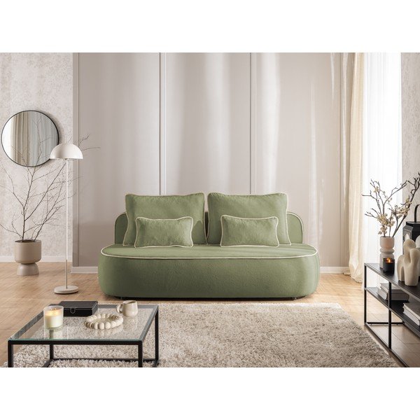 Khaki/béžová sametová rozkládací/s úložným prostorem pohovka 210 cm Saga – Ropez-image-2